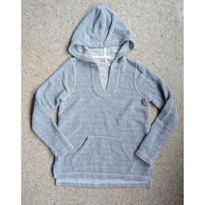 Faherty Brand Blue White Herringbone Knit Hoodie V-Neck Pullover XS‎